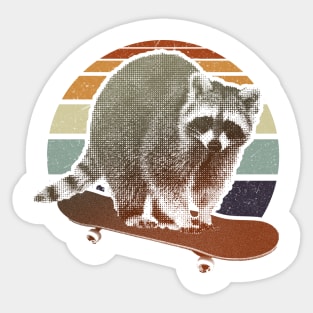 Raccoon on a skateboard retro Sticker